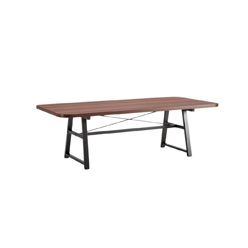 Modern Rectangular Dining Table with Sleek Wood Finish and Sturdy Metal Base
